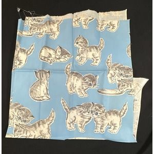 1930's Juvenile Fabric Cotton Sky Blue Kittens Kitty Playing 35”x35” Adorable!